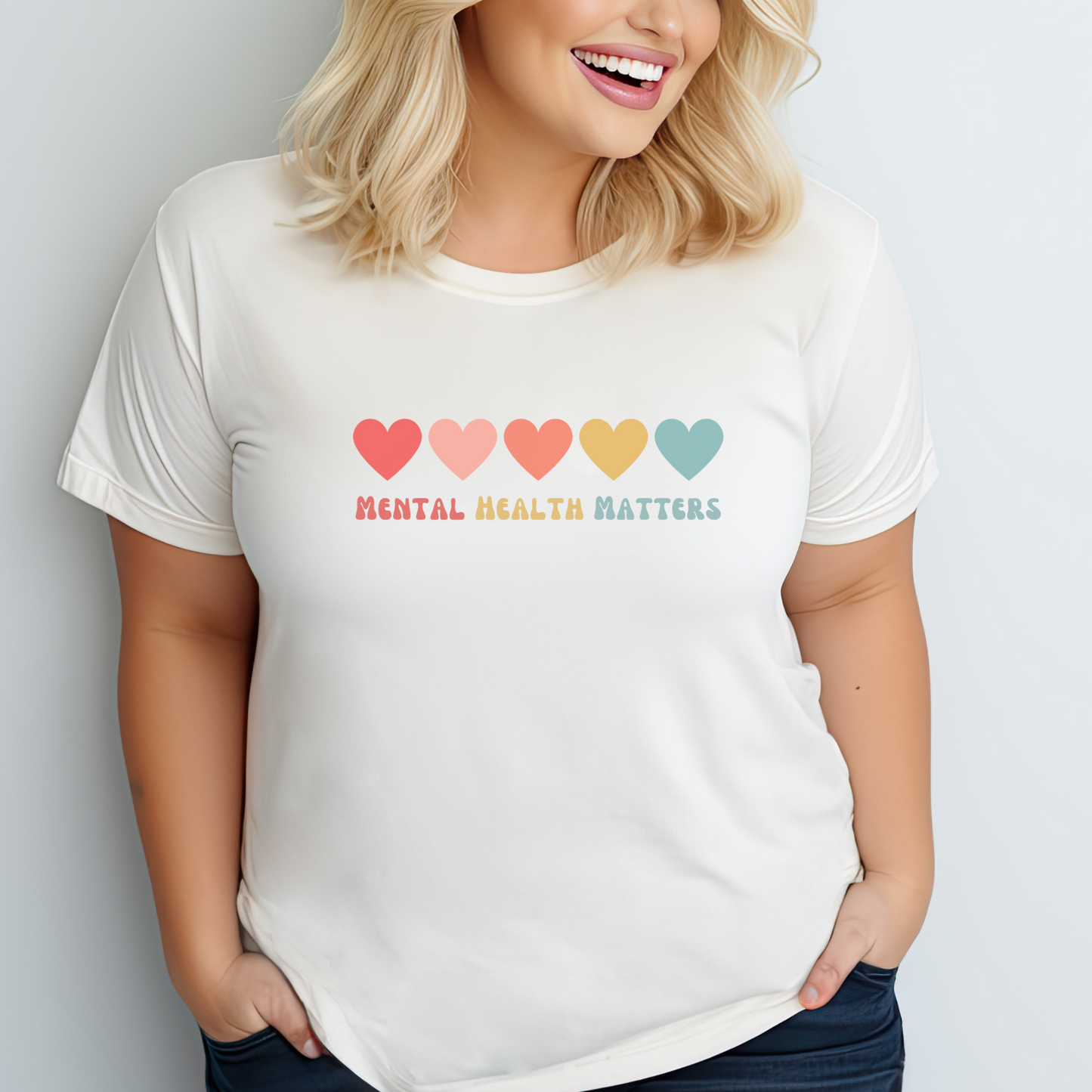 Retro Hearts Unisex T-shirt for Mental Health Acceptance - Embrace Your Diff
